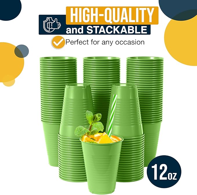 Exquisite Party Solids 12 Oz Lime Green Plastic Cups For Party Supplies 50 Pack | Lime Green Disposable Cups Plastic | Disposable Drinkware For Parties, Events & Everyday