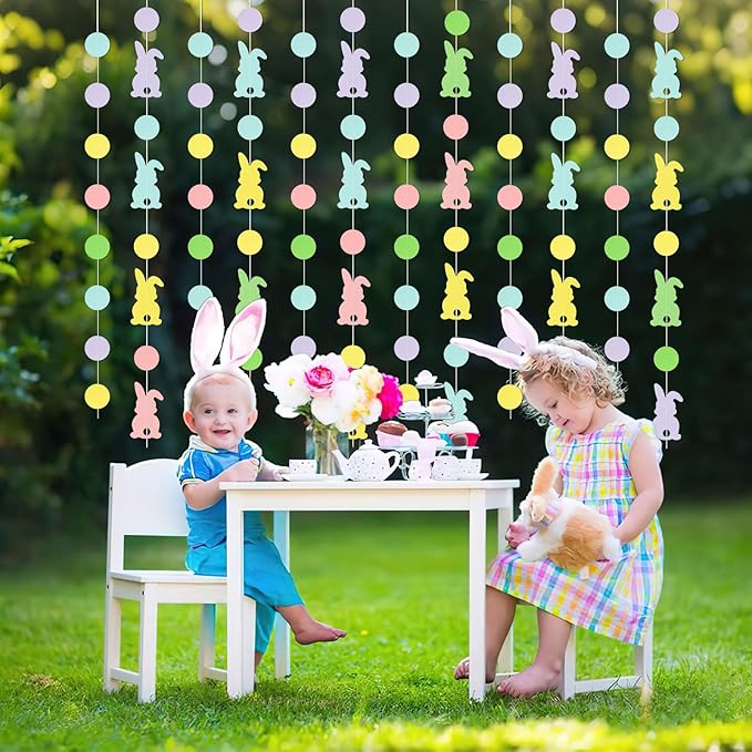 MARFOREVER 5 Pcs Easter Hanging Decorations Easter Garland 41Ft Colorful Rabbit Garlands Happy Bunny Banner Strings Hanging Streamers for Spring Birthday Party Supplies Home Decor
