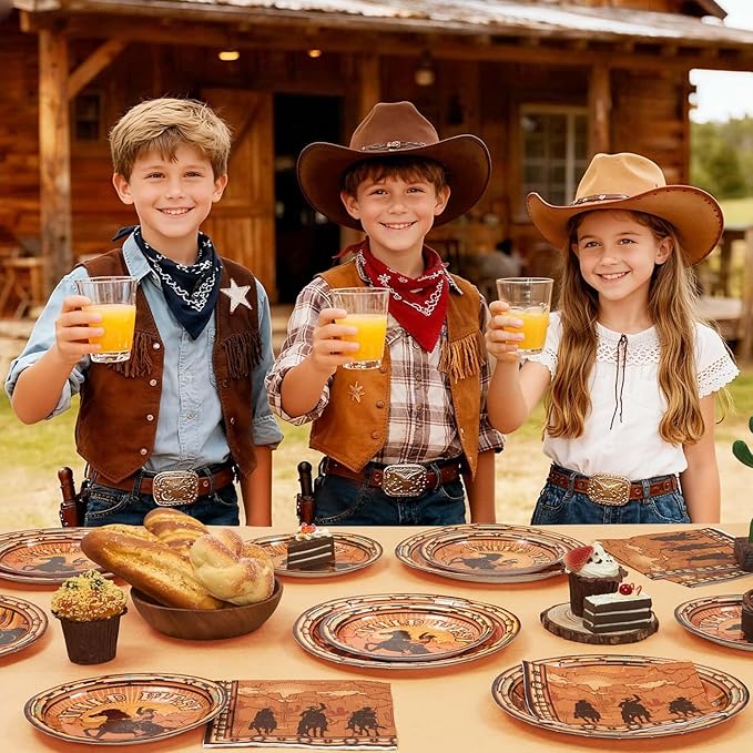 WERNNSAI Western Party Decorations - 48 PCS Cowboy Plates and Napkins First Rodeo Birthday Supplies Wild West Themed Tableware for Kids Boys Birthday Bachelorette Party Decor Serves 16 Guests