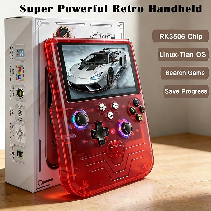 RegiisJoy R60 MAX 40000 in 1 Handheld Game Console, 5.5 Inch IPS Screen Retro Gaming Consoles Main Emulators, Portable Mini Pocket Arcade 6000mAh Battery,128G TF Card, RGB Joysticks