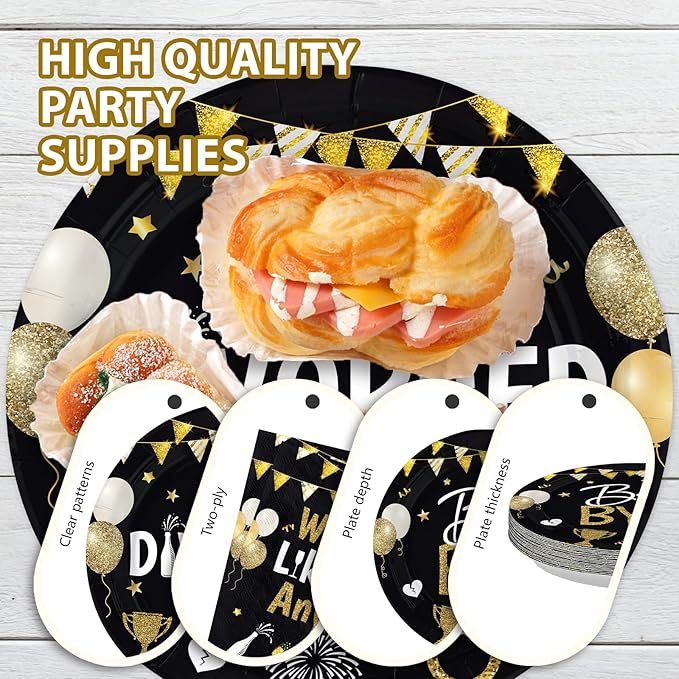96Pcs Divorced Party Decorations We Never Liked Him Anyway Plates and Napkins Black Gold Divorced Disposable Paper Tableware Set for Women Men Break Up Divorce Party Supplies Serves 24