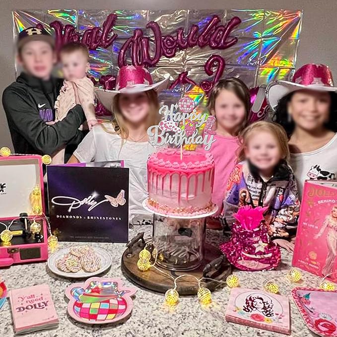 1 PCS Cowgirl Happy Birthday Cake Topper Glitter Western Cowgirl Birthday Cake Pick Hat Boot Disco Cowgirl Cake Decorations for Western Cowgirl Rodeo Theme Girls Birthday Party Supplies Silver