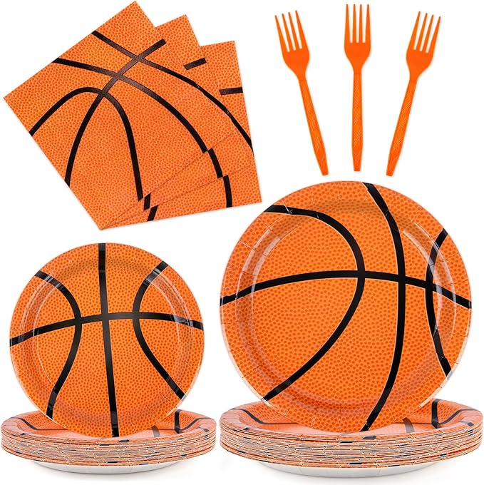 96 Pcs Basketball Party Plates and Napkins Set, Basketball Birthday Party Decorations for Boy Serves 24