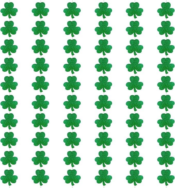 6Pcs Green St Patricks Day Garland Saint Patricks Shamrock Garland Hanging Shamrock St. Patrick's Day Garland Decorations for Home Mantel Office Irish Day Party Supplies (NO DIY)