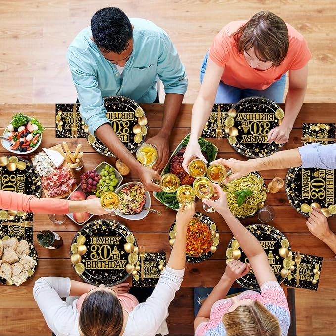 96Pcs 30th Birthday Party Tableware Set, Back in 1996 Birthday Party Decorations Supplies for Men Women Kepeel Cheers to 30 Years Disposable Paper Plates Napkins Forks Favors, Serve 24