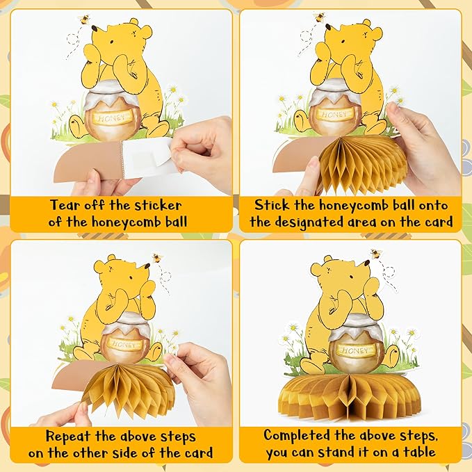 Cute Winnie Honeycomb Centerpieces - 12PCS Cute Winnie Baby Shower Party Honeycomb Centerpieces Welcome Baby Party Table Decorations Bear Theme Babies Shower Table Topper for Boys Girls