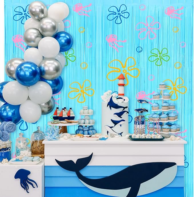 4 Pack Party Backdrop Decoration Foil Fringe Curtains for Girls Birthday Baby Shower Decorations Bridal Shower Bachelorette Party Decor Supplies 3.2ft X 8.2ft (Cartoon Birthday)