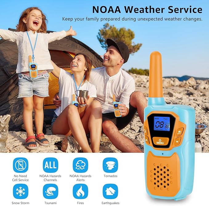 Walkie Talkies for Kids Long Range Walkie-Talkie for Adults Rechargeable 2 Way Radios 2 Pack with Lanyard NOAA USB VOX, Family Toys for 3-12 Year Old Boys Girls Toddlers Camping Hiking