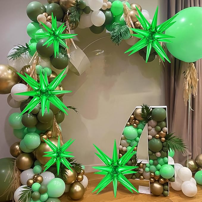 10 Pcs Green Star Balloons Explosion Balloons Foil Cone Balloon Magic for Birthday Wedding Anniversary Party Backdrops Decorations Supplies, 6 Pcs 22Inches and 4 Pcs 27Inches