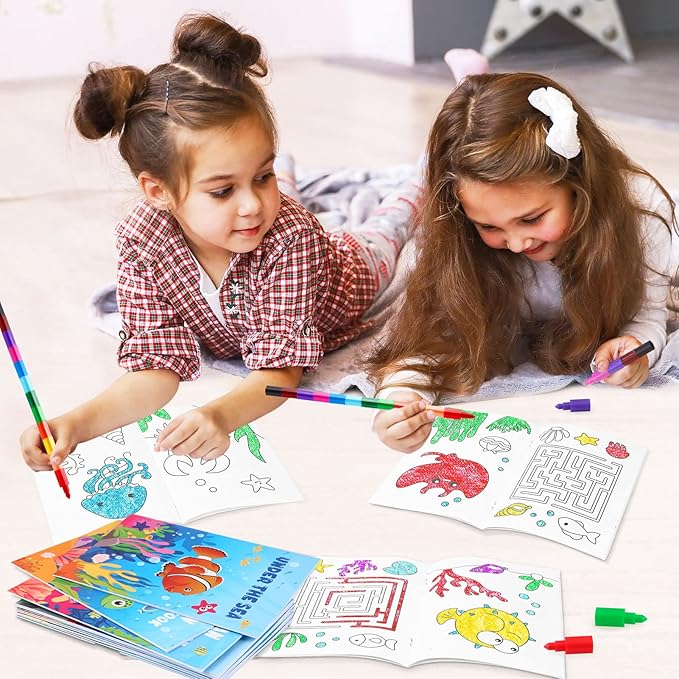 BenLouis 24 Pcs Under the Sea Mini Coloring Books Kids Ocean Animals Party Favors Small Activity Books Bulk for Kids Mermaid Fish Birthday Birthday Goodie Bags Stuffers Return Gifts Classroom Travel
