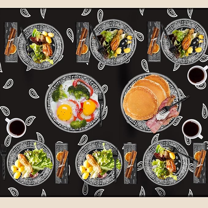 K1tpde 96PCS Cholo Bandana Party Tableware Set, Gangsta Theme Paper Plates, Western Cowboy Birthday Decorations Included Disposable Dinnerware Paper Napkins Forks, Cholo Bnadana Western Party Supplies
