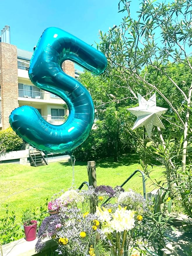 Blue 40 Inch Large Number 5 Birthday Balloon, Five 5th 15 25 35 50 55 Birthday Celebration Decorations, Blue Foil 5 Mylar Helium Balloons Girl Boy Anniversary Party Supplies