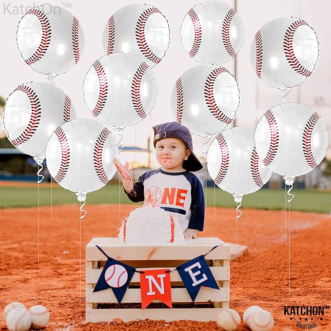 Katchon, Large Baseball Balloons 18 Inch-pack of 10 | Baseball Birthday Decorations With Baseball Foil Balloons | Sports Themed Party Decorations for Baseball Party Decor or Gender Reveal Decorations