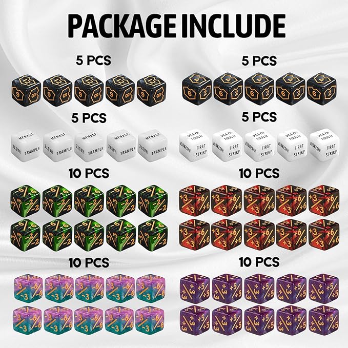 60 PCS MTG Dice Counters Keyword Counters Life Counter 1/+1 counters Commander Buff Tokens 6 Sided Dice Set for MTG, TCG, Card Games Accessories