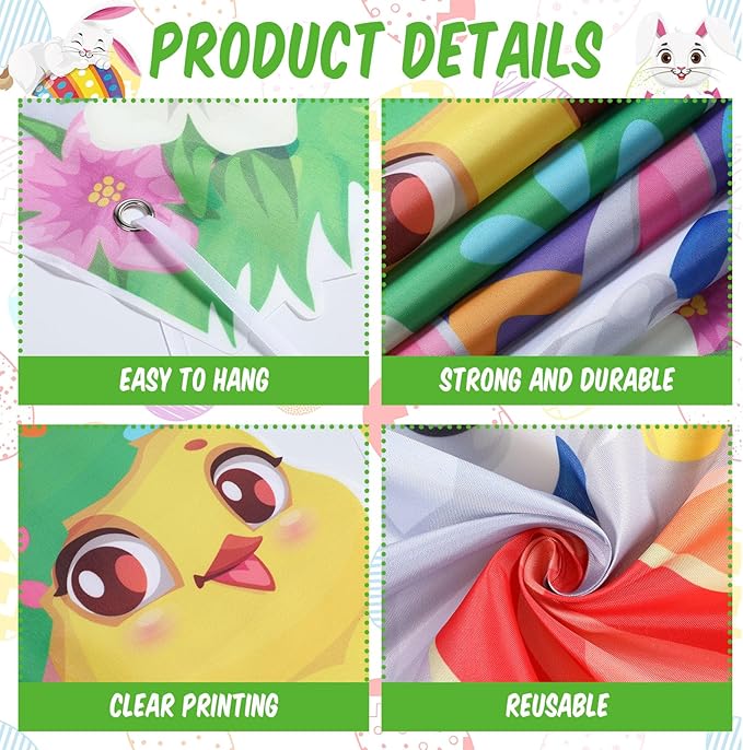Namalu 3 Pcs Happy Easter Porch Banners Cute Bunny Chicken Egg Door Decorations Easter Porch Sign for Front Door Window Wall Decor Spring Birthday Party Supplies