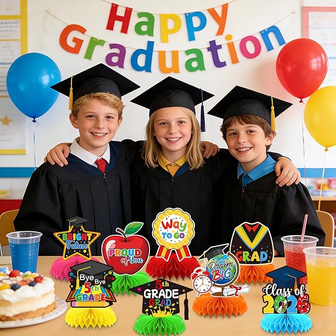 5TH Grade Graduation Party Decorations 2026, 10Pcs Elementary Graduation Honeycomb Centerpieces for Table Congrats Grad Table Topper Decor for Elementary Graduation Party Supplies