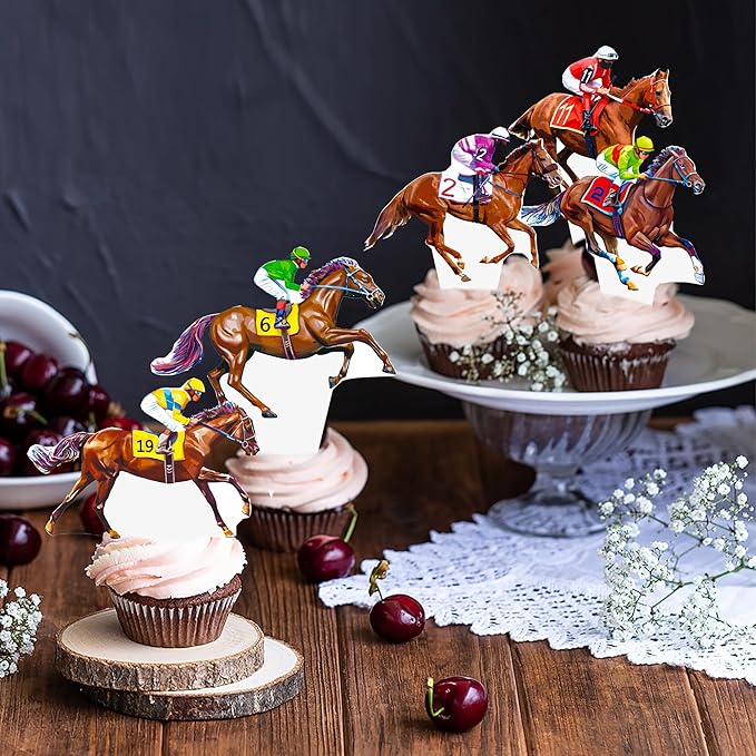 Kentucky Party Derby Day Cupcake Toppers 48PCS Race Horse Party Decorations Horse Derby Day Racehorse Cupcake Picks for Run for the Roses Supplies