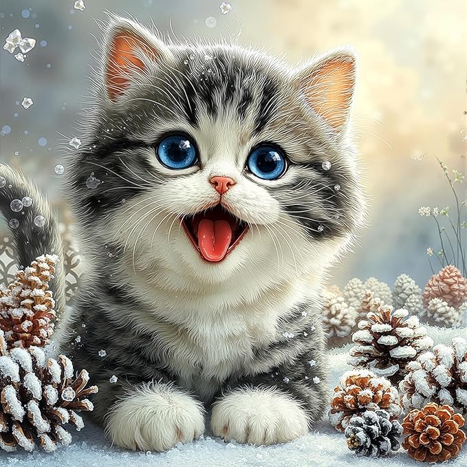 Cute Snowy Cat Puzzles for Adults 1000 Pieces, Winter Snowy Kitten Animal Jigsaw Puzzle with Letters on Back, 20x28 Inch Wall Art, Relaxing Family Game, Easter
