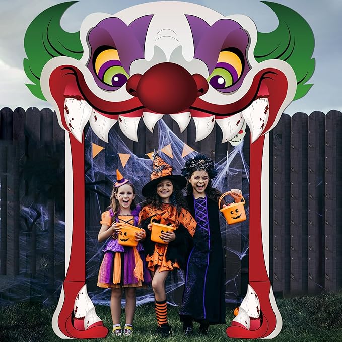 Halloween Clown Party Door Banner Creepy Clown Theme Door Hanging Decoration Horror Clown Scary Stand Up Background Banner for Carnival Halloween Party Photo Booth Props Favor Supplies