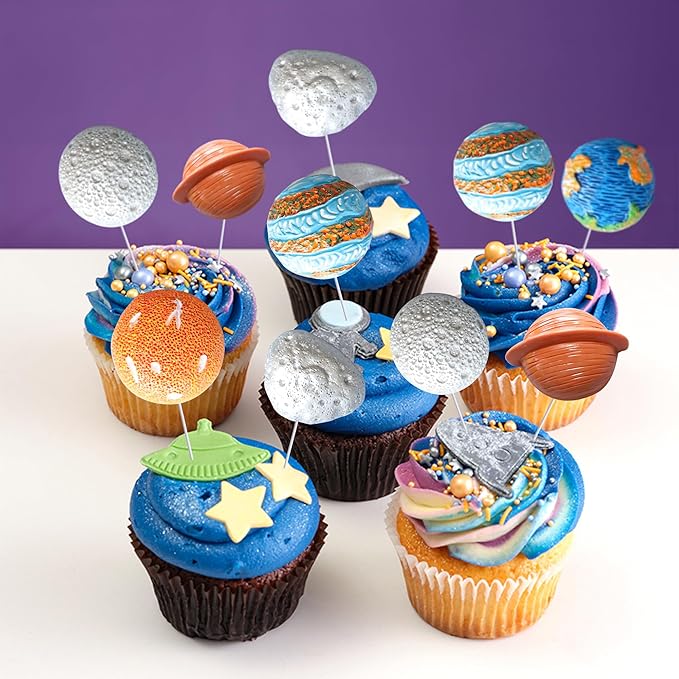 Ephlyn 18Pcs Outer Space Cupcake Toppers Planet Star Moon Cupcake Picks Solar System Galaxy Universe Planets Birthday Cupcake Decorations Party Supplies