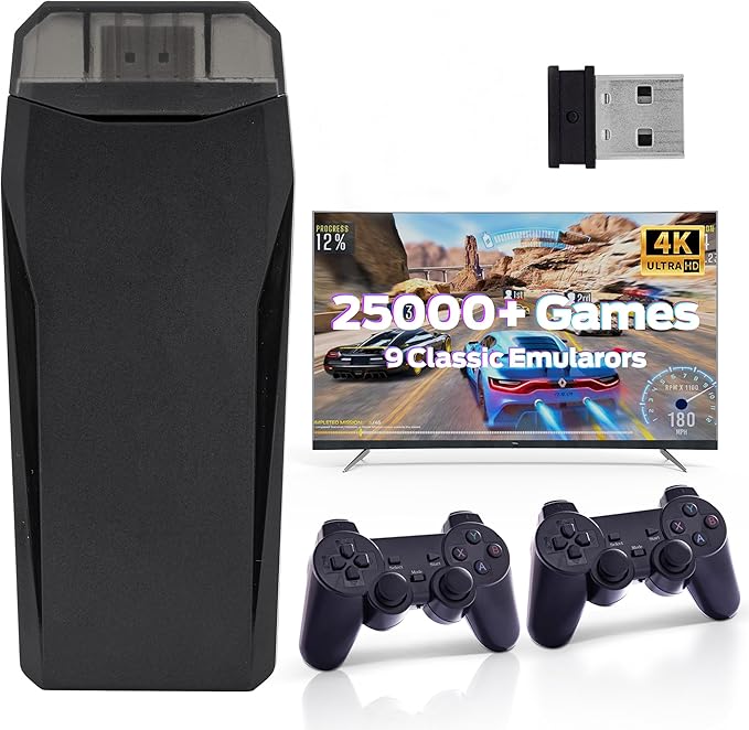 Wireless Retro Game, 25000+ Games Built-in, 4K HDMI Output, 9 Emulators, Dual 2.4GHz Wireless Game