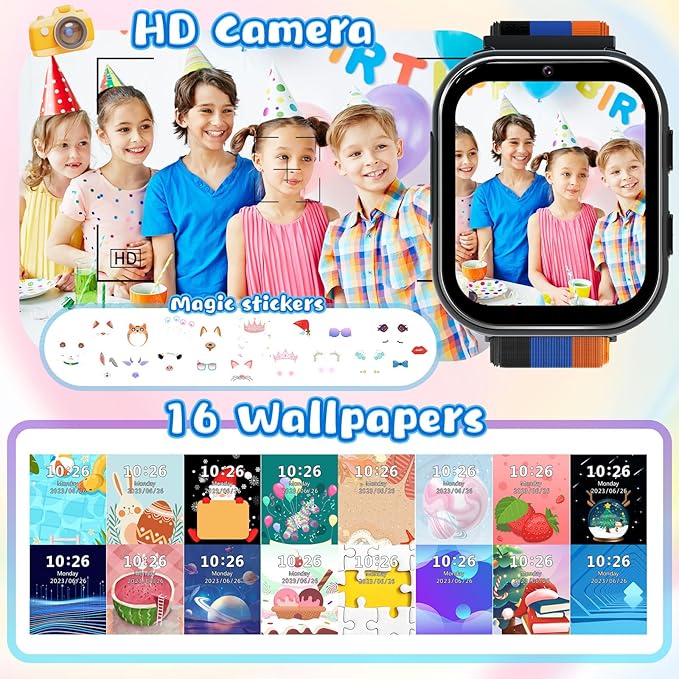 Smart Watch for Girls Boys, Kids Smartwatch with 4G SIM Card, Smart Watch for Kids Touch Screen SOS Emergency Call Calculator Clock Camera Games Music Player, Toys Gifts for Ages 4-12 (Black)