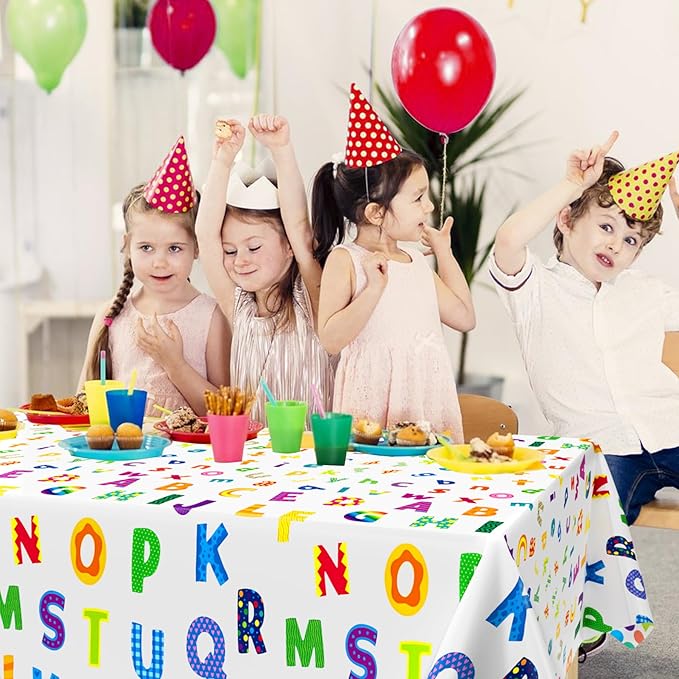 3Pcs Alphabet Plastic Tablecloth, 54 x 108 Inch Educational ABC Alphabet Party Table Cover for Early Learning, Boys and Girls Birthday Party Supplies