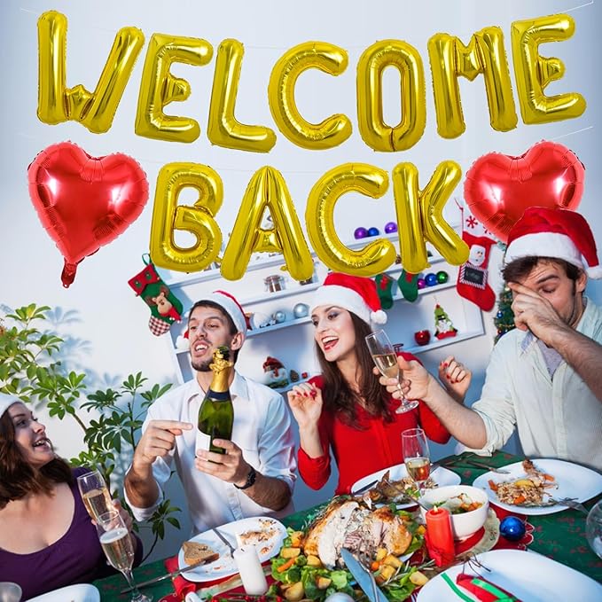 TONIFUL Welcome Back Balloons,16 Inch Gold Welcome Back Foil Balloons Banner Welcome Back Party Decorations for Homecoming Party Decorations House Warming Party Family Gathering Supplies