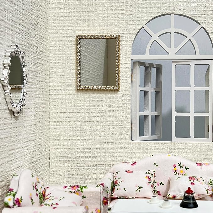 SAMCAMI Dollhouse Accessories Mini Mirror, 1/12 Scale Doll House Accessories and Furniture, Miniature Dollhouse Mirror, 5 Pieces (No.1)