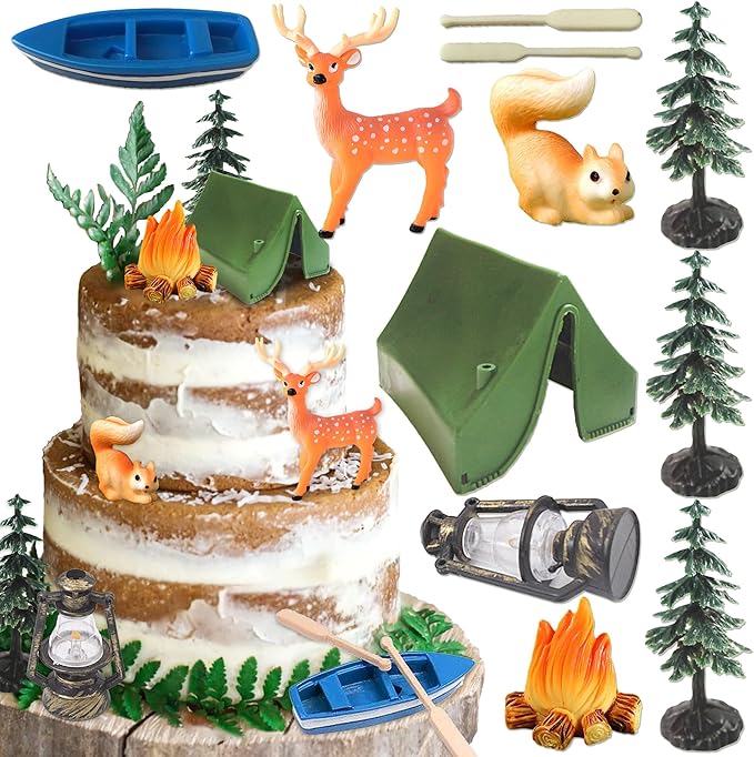 Camping Party Cupcake Toppers Deer Three Bear Tent Cupcake Picks Happy Camping Cake Decorations for Camping Party Supplies