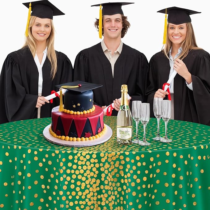 VitalCozy Round Dot Tablecloth 84 Inch Plastic Table Cover Polka Dot Confetti Tablecloths for Easter 2026 Graduation Prom Wedding Birthday Spring Party Supplies(Green and Gold,3 Pcs)