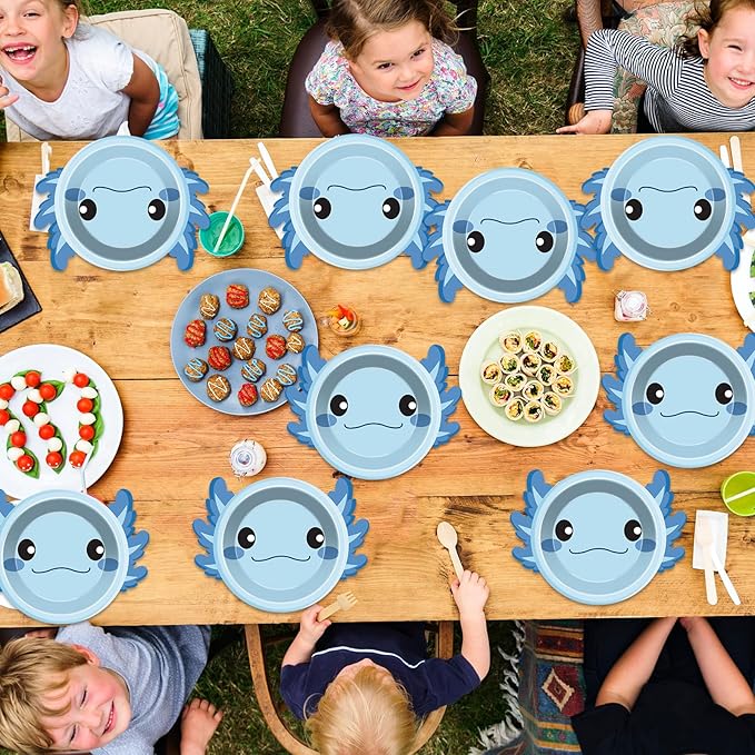 60Pcs Blue Axolotl Shaped Birthday Party Decorations Reptile Animals 7 Inch Dessert Paper Plates Cartoon Axolotl Disposable Tableware Set for Kids Boys Girls Party Baby Shower Supplies Favors