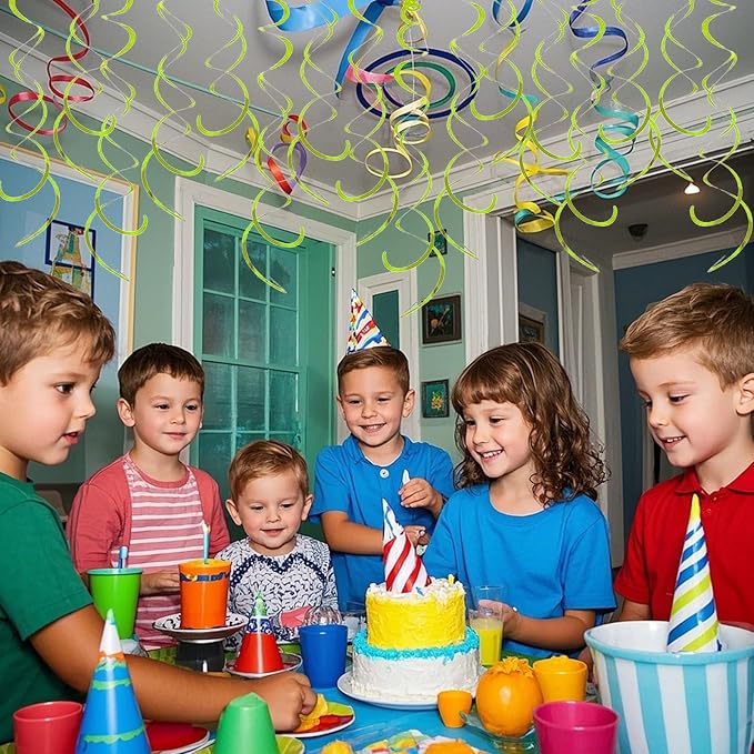 30 Pieces Hanging Swirl Party Decorations Ceiling Spiral Plastic Streamer for Birthday Graduation Wedding Celebration Baby Shower Party（Yellowish Green）