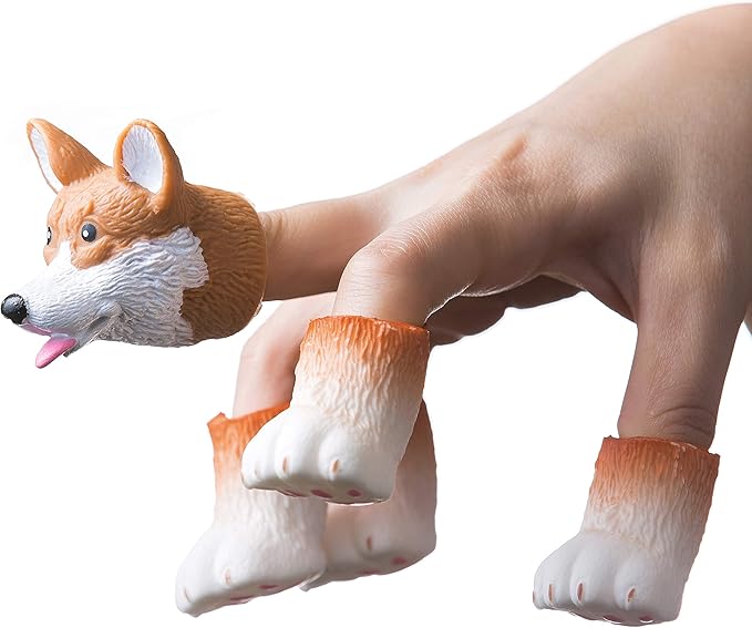 AQKILO Corgi Finger Puppet Set, Animals Puppet Show Theater Props, Novelty Toys Weird Stuff Gifts