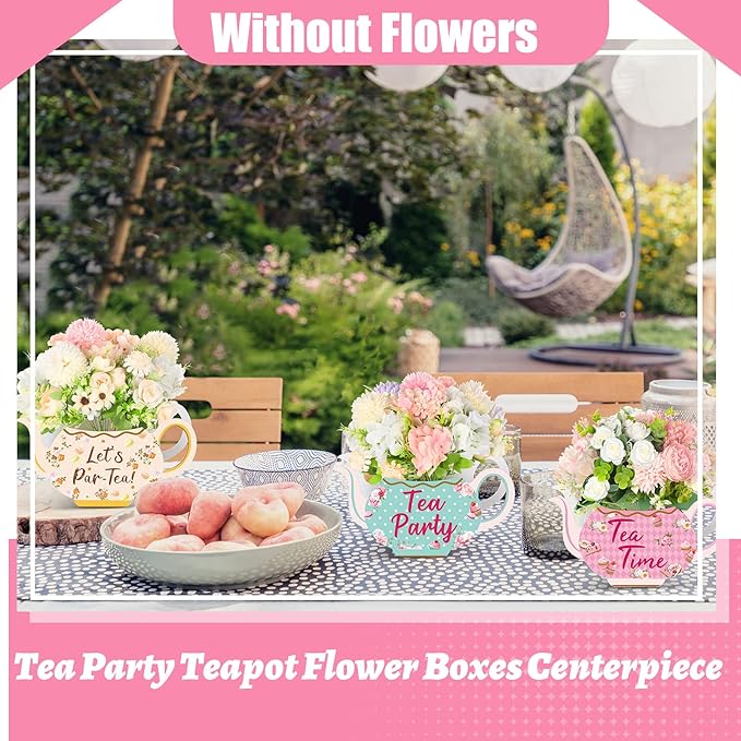 Yinder 6 Pcs Tea Party Decorations Princess Party Flower Boxes Centerpiece Floral Teapot Centerpiece for Floral Tea Themed Birthday Wedding Supplies(Elegant Tea Pot)