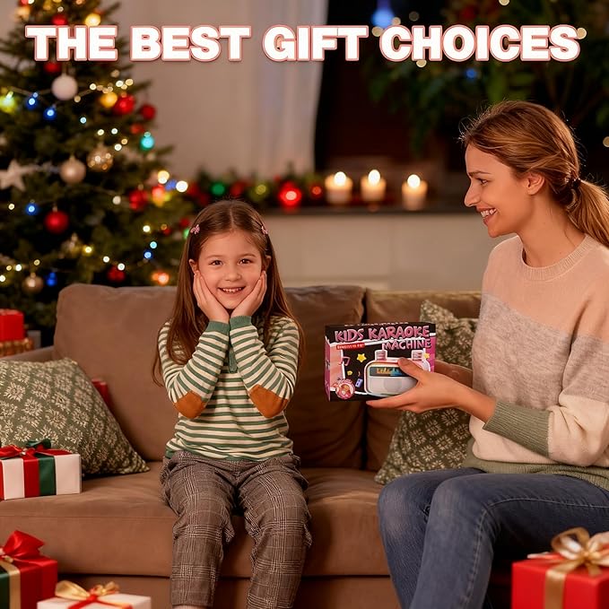 Mini Karaoke Machine Toys for Kids Girls, Tnvee Portable Bluetooth Speaker with 2 Wireless Microphones, Funny Birthday Gifts for Girls Ages 3, 4, 5, 6, 7, 8, 9,10,11,12+ Years Old Toddler - Pink