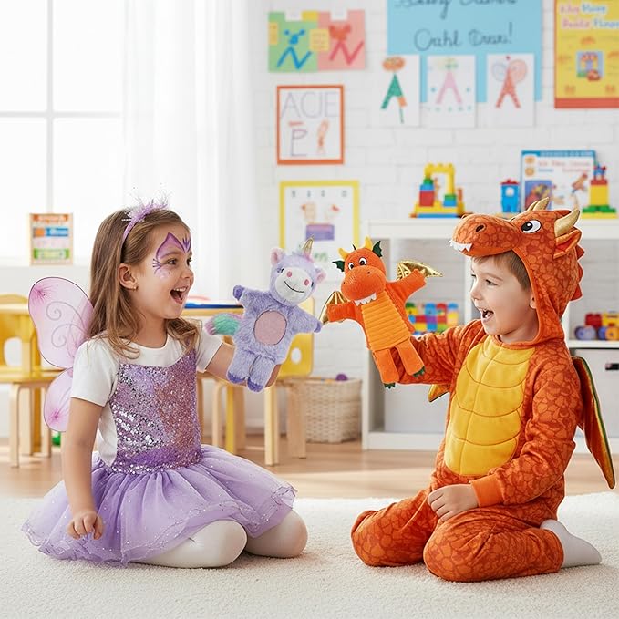 June Garden Plush Unicorn Hand Puppet – Soft Purple Fantasy Storytelling Toy with Rainbow Mane & Tail – Pretend Play Gift for Girls and Boys