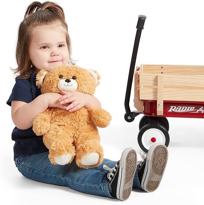 Radio Flyer Mini Steel and Wood Wagon for Kids, 19" Toy Wagon for Kids Aged 1.5+, with Teddy Bear, Play-Size Version of the Classic, Durable Wheels, Working Handle, for Toys, Crafts & Gift Displays