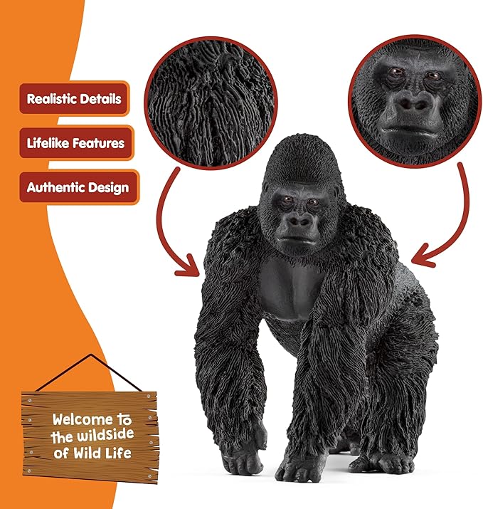 Schleich Wild Life Realistic Male Gorilla Animal Figurine - Authentic Detailed Wild Male Gorilla Toy for Boys and Girls Education Imagination and Play, Highly Durable Gift for Kids Ages 3+