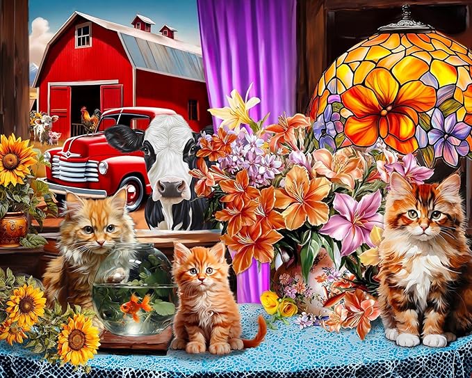 Springbok Farmhouse View 500 Piece Puzzle for Adults - Features a Colorful and Quaint Farmhouse Window View