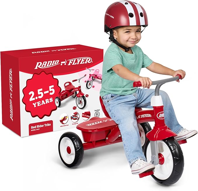 Radio Flyer Red Rider Trike, Ages 2.5-5, Adjustable Seat, Steel Construction, Quiet Ride Wheels, Storage Bin, Comfort Grip Handlebars, Tricycle for Toddlers, Amazon Exclusive