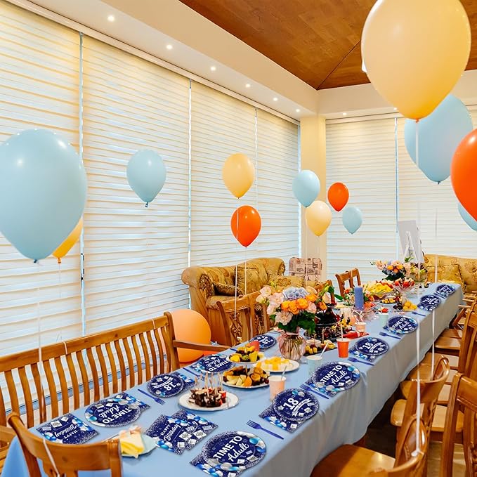 96 Pcs 18th Birthday Party Plates and Napkins Party Supplies Time To Adult 18 Years Old Plates Birthday Tableware Set Blue Silver Happy 18th Decorations Favors for Boys Girls Serves 24