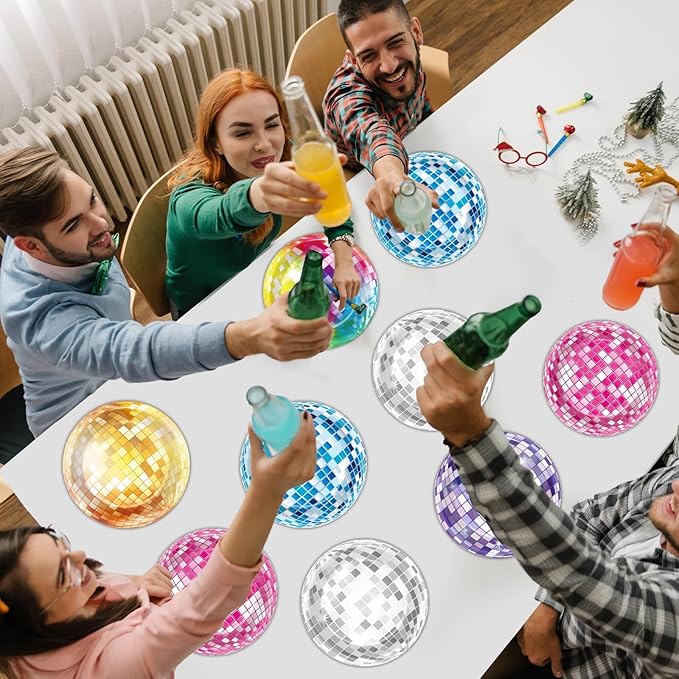 CHUNNIN 48Pcs 70s Shining Disco Ball 7" Paper Plates for Disco Decorations 70's Theme Party Plates Retro Colorful Dinner Plate for 1970s Dance Birthday Baby Shower Party Supplies