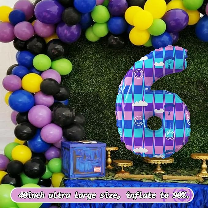 40 Inch Video Game Theme Number 6 Balloons Large Birthday Party Number Balloons Piñata Gaming for Kids Battle Boys Birthday Party Decoration Supplies