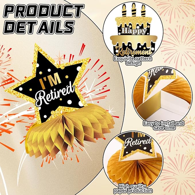 10 Pcs Retirement Party Decorations, Retirement Party Supplies Retirement Table Decorations Black and Gold Retirement Decorations for Men and Women Party