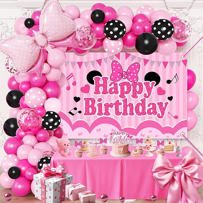 Pink Birthday Party Supplies - Pink and Black Balloon Arch Garland Kit Decorations,Backdrop for boys Kids