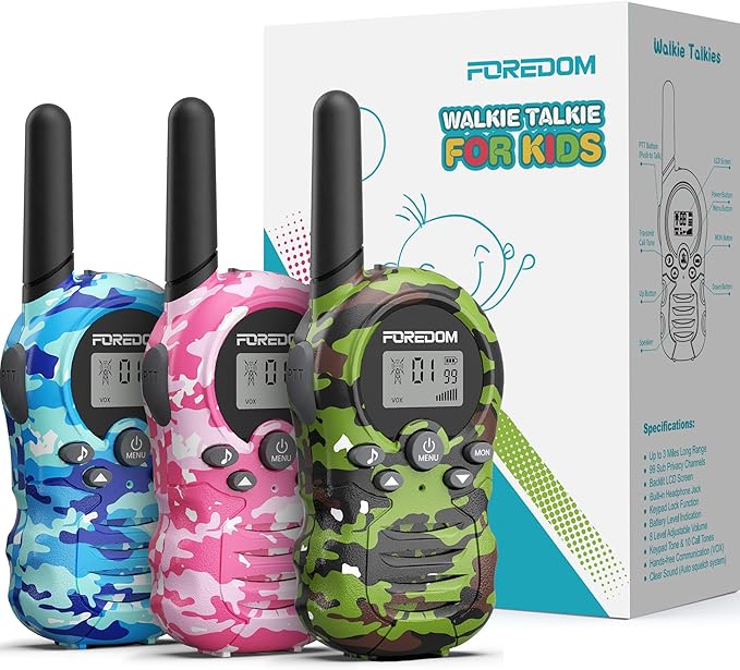 FOREDOM Walkie Talkies for Kids Walkie Talkies Long Range for Boys & Girls Age 3 to 12 Year Old Birthday Cool Army Toys - 3 Pack