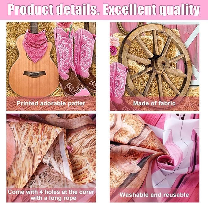 Cowgirl Birthday Party Supplies Western Party Decorations Includes 65pcs Cowgirl Balloons and 1pcs Western Backdrop for Cowboy Rodeo Birthday Country Decorations Supplies(Pink)