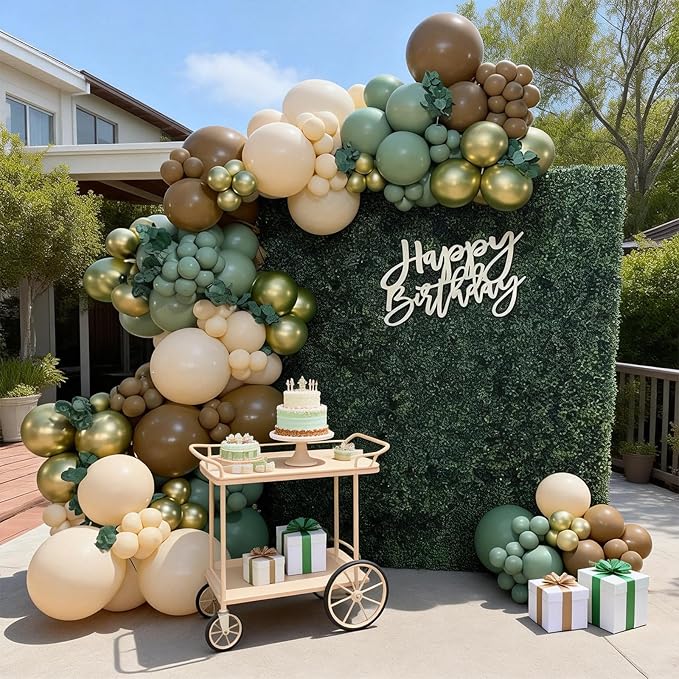 FunHot Sage Green Brown Balloons, 50 Pcs Safari Balloons, Metallic Green Apricot Latex Balloon, 12 Inch Jungle Balloon for Boy Baby Shower Forest Birthday Camo Wild Woodland Party Decorations