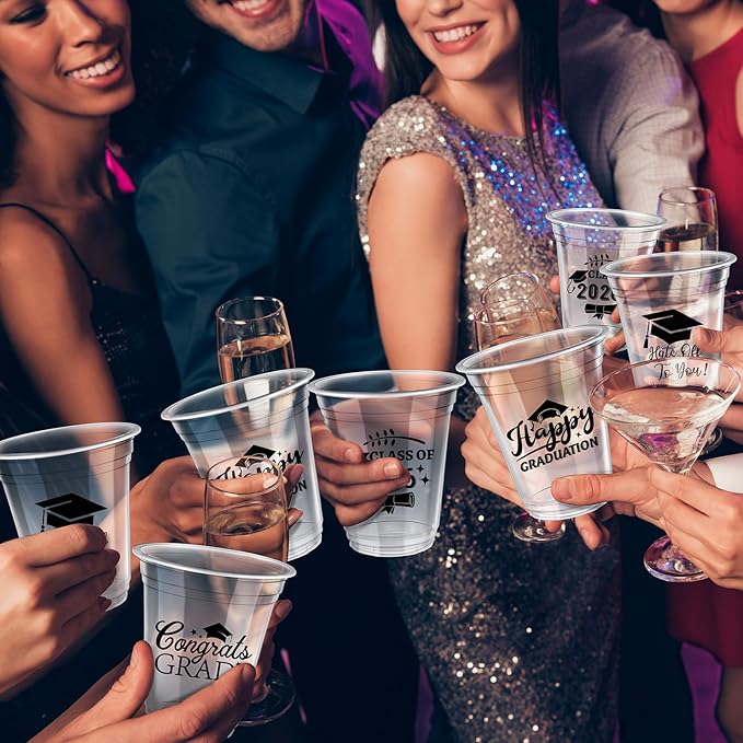 Eaasty 100 Pcs 12oz Graduation Cups 2026 Disposable Plastic Cups for Class of 2026 Graduation Party Congrats Grad Elegant Party Supplies Tableware Decorations (Clear)